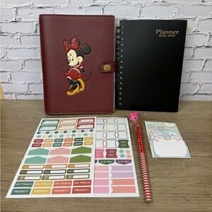 NWT Disney Coach Notebook  Leather Minnie Mouse free Planner Set Price Is Firm